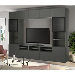 Гостиная Ikea Besta плавно-закрывающиеся направляющие 300x42x231 (Темно-серый Лаппвикен/Фаллсвик Антрацит) Thumb