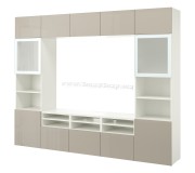 Гостиная Ikea Besta плавно-закрывающиеся направляющие/матовое стекло 300x42x231 (Белый/Сельсвикен Глянцевый/Бежевый)