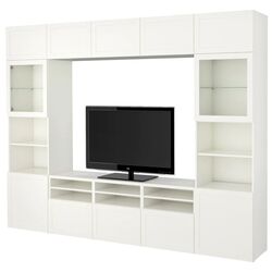 Living Ikea Besta usi sticla 300x42x231 (Alb/Hanviken sticlă alb)