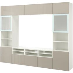 Living Ikea Besta/Selsviken sticla mata/glisiera sertar cu sistem apasare 300x42x231 (Alb lucios/Bej) Thumb