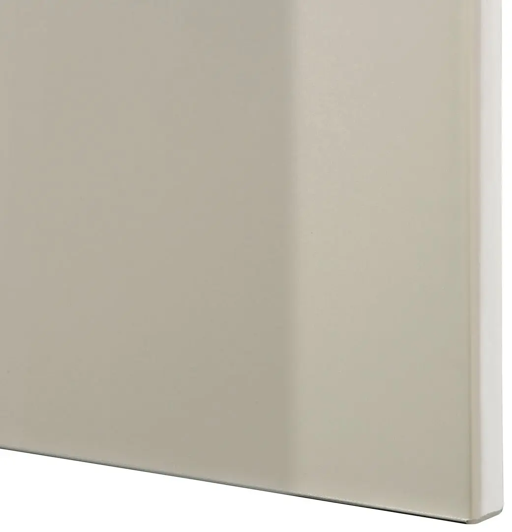 Living Ikea Besta/Selsviken sticla transparenta/glisiera sertar cu sistem apasare 300x42x231 (Alb lucios/Bej)