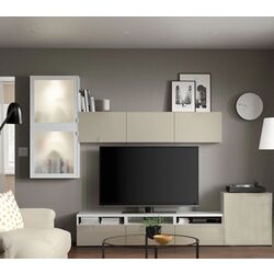 Living Ikea Besta/Selsviken usi sticla/sticla mata/deschidere apasare 300x42x211 (Alb Lucios/Alb)