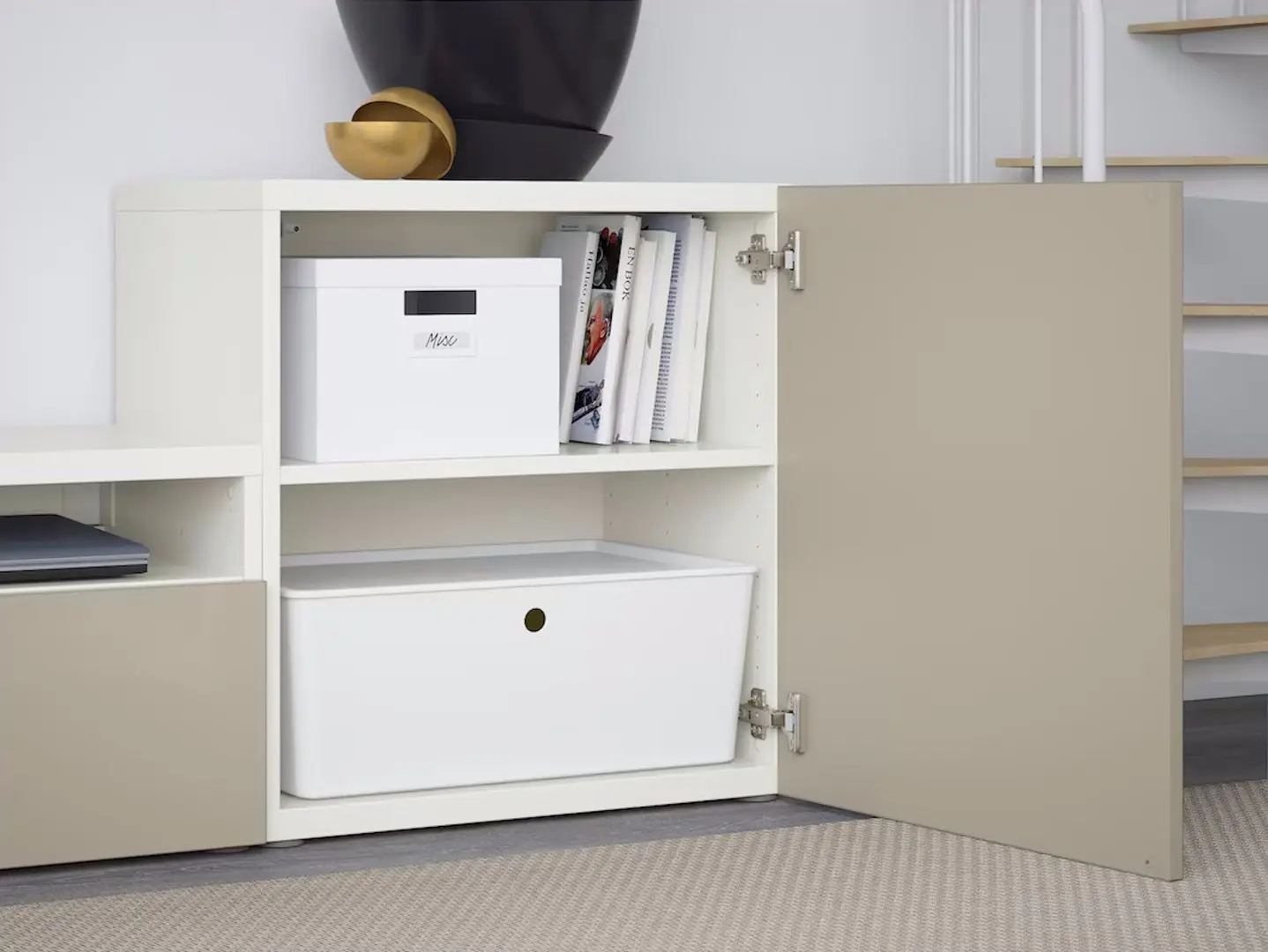 Гостиная Ikea Besta/Selsviken стеклянные дверцы/матовое стекло/нажимные направляющие 300x42x211 (Белый Глянцевый/Белый) - 8