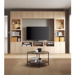 Гостиная Ikea Besta/Sindvik/Hanviken стеклянные дверцы/прозрачное стекло/нажимные направляющие 300x42x231 (Имитация Состаренного Дуба/Имитация Беленого Дуба) Thumb