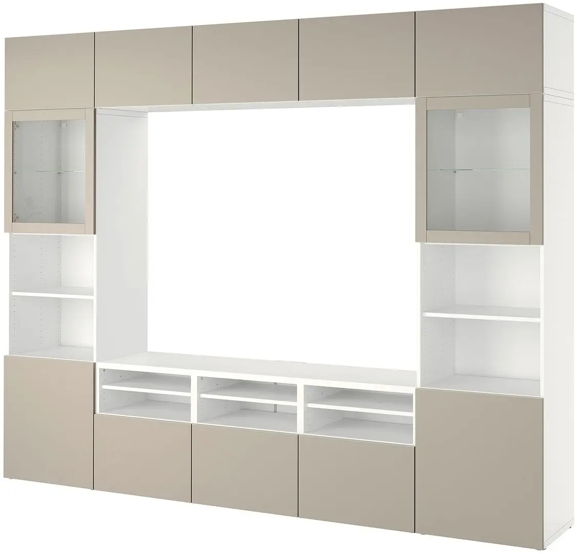 Гостиная Ikea Besta/Sindvik/Lappviken стекло/ящик с плавно-закрывающимися направляющими 300x42x231 (Белый/Светлый серо-бежевый) - 2