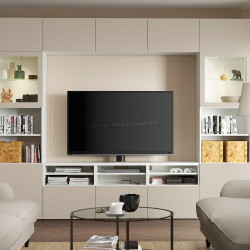 Гостиная Ikea Besta/Sindvik/Lappviken стекло/ящик с плавно-закрывающимися направляющими 300x42x231 (Белый/Светлый серо-бежевый)