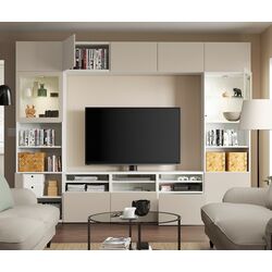 Гостиная Ikea Besta/Sindvik/Lappviken стекло/ящик с плавно-закрывающимися направляющими 300x42x231 (Белый/Светлый серо-бежевый) Thumb