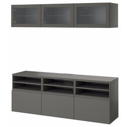 Гостиная Ikea Besta/Sindvik/Vasterviken стеклянные дверцы/плавно-закрывающиеся направляющие 180x42x192 (Темно-Серый) Thumb