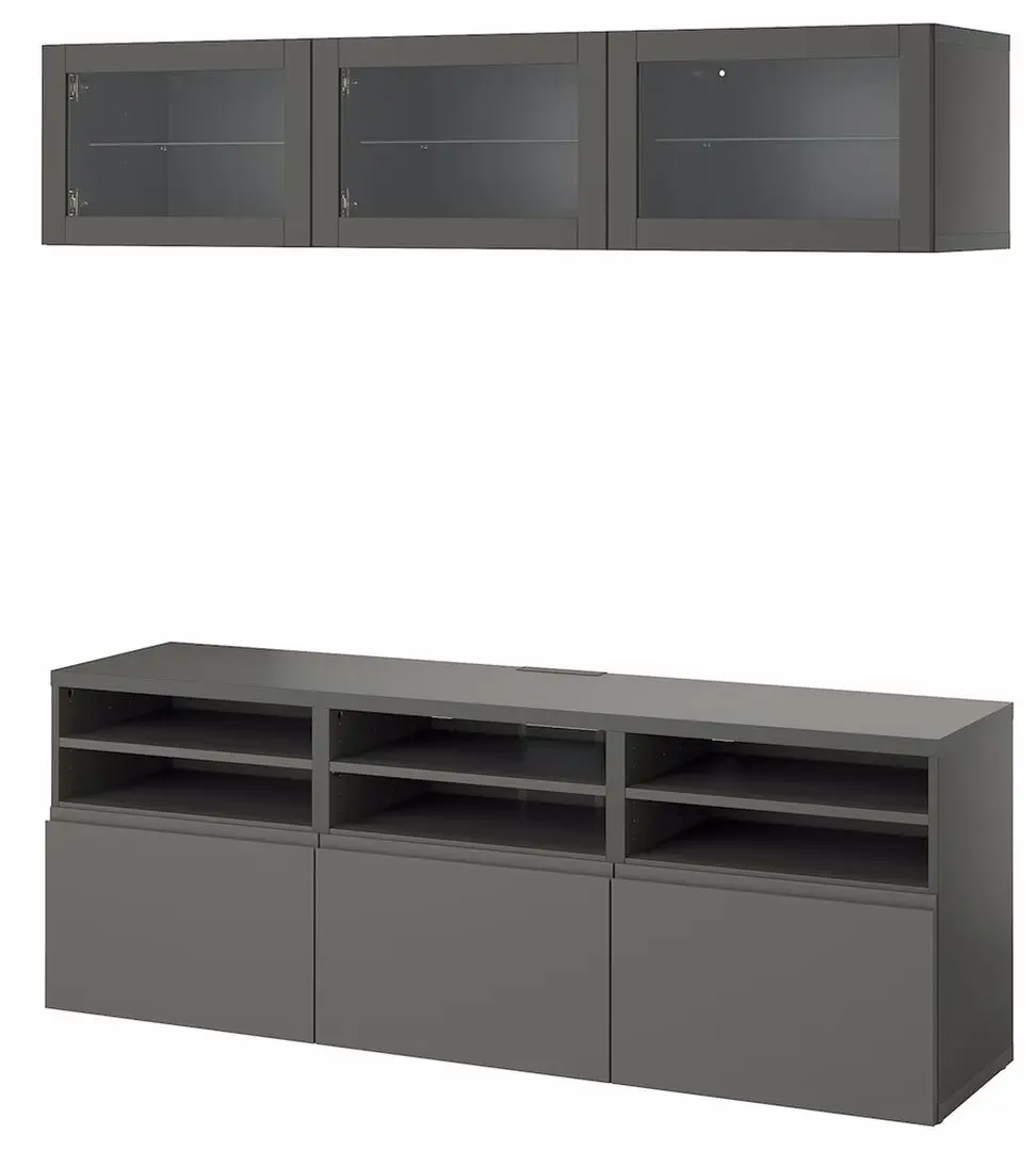 Гостиная Ikea Besta/Sindvik/Vasterviken стеклянные дверцы/плавно-закрывающиеся направляющие 180x42x192 (Темно-Серый) - 2