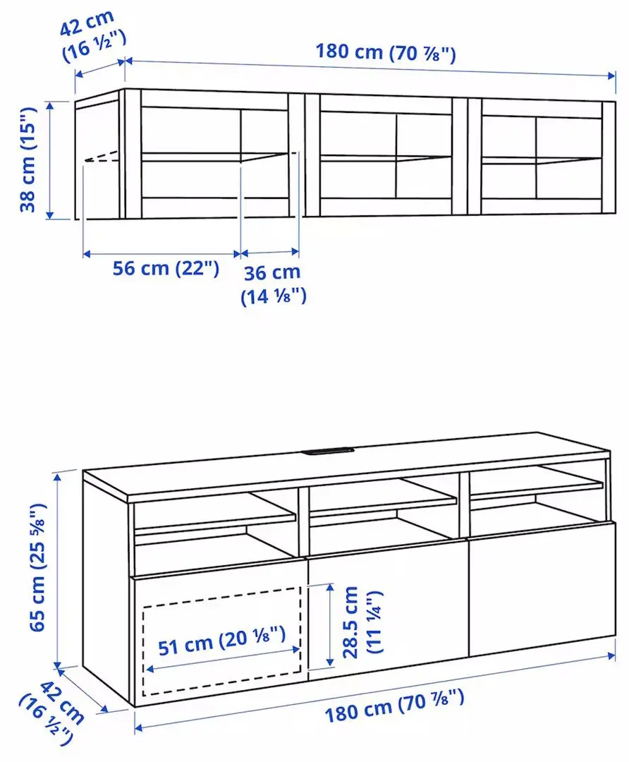 Гостиная Ikea Besta/Sindvik/Vasterviken стеклянные дверцы/плавно-закрывающиеся направляющие 180x42x192 (Темно-Серый) - 6