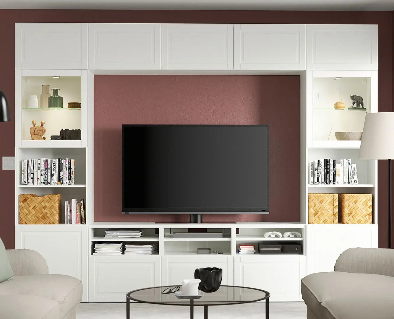 Living Ikea Besta/Smeviken/Ostvik sina sertar cu inchidere lina 300x42x231 (Alb) - 6