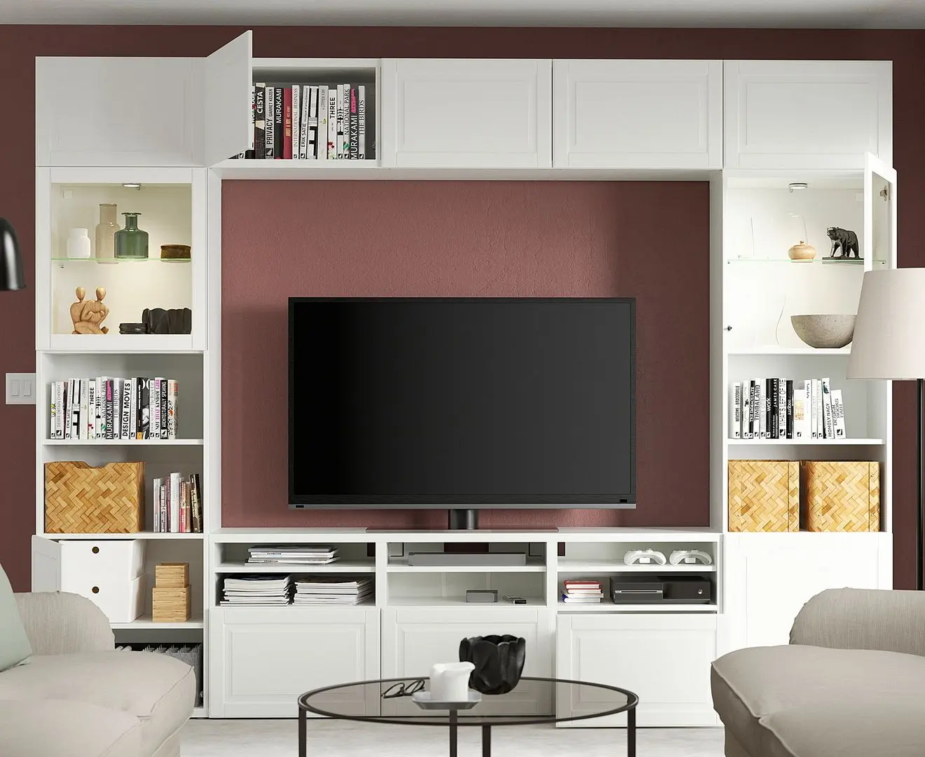 Living Ikea Besta/Smeviken/Ostvik sina sertar cu inchidere lina 300x42x231 (Alb) - 7