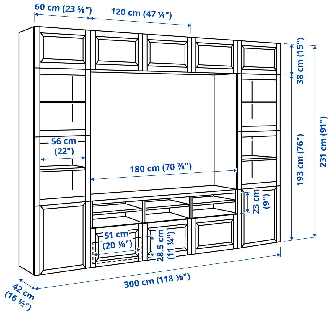 Living Ikea Besta/Smeviken/Ostvik sina sertar cu inchidere lina 300x42x231 (Alb) - 8