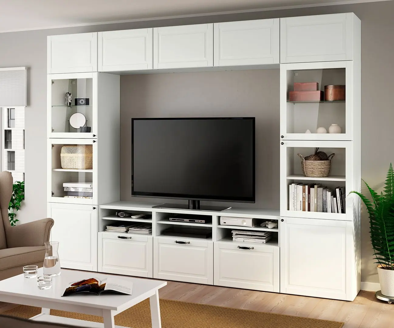 Living Ikea Besta/Smeviken/Ostvik sina sertar cu inchidere lina 300x42x231 (Alb)