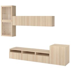 Гостиная Ikea Besta стеклянные дверцы 300x42x211 (Под Беленый Дуб/Лаппвикен Белый Мореный Дуб) Thumb