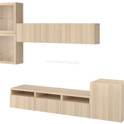 Гостиная Ikea Besta стеклянные дверцы 300x42x211 (Под Беленый Дуб/Лаппвикен Белый Мореный Дуб)