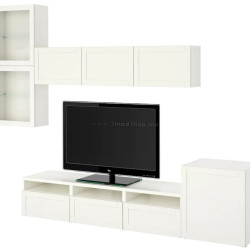 Гостиная Ikea Besta стеклянные дверцы/нажимные направляющие 300x42x211 (Белый/Ханвикен Белый)
