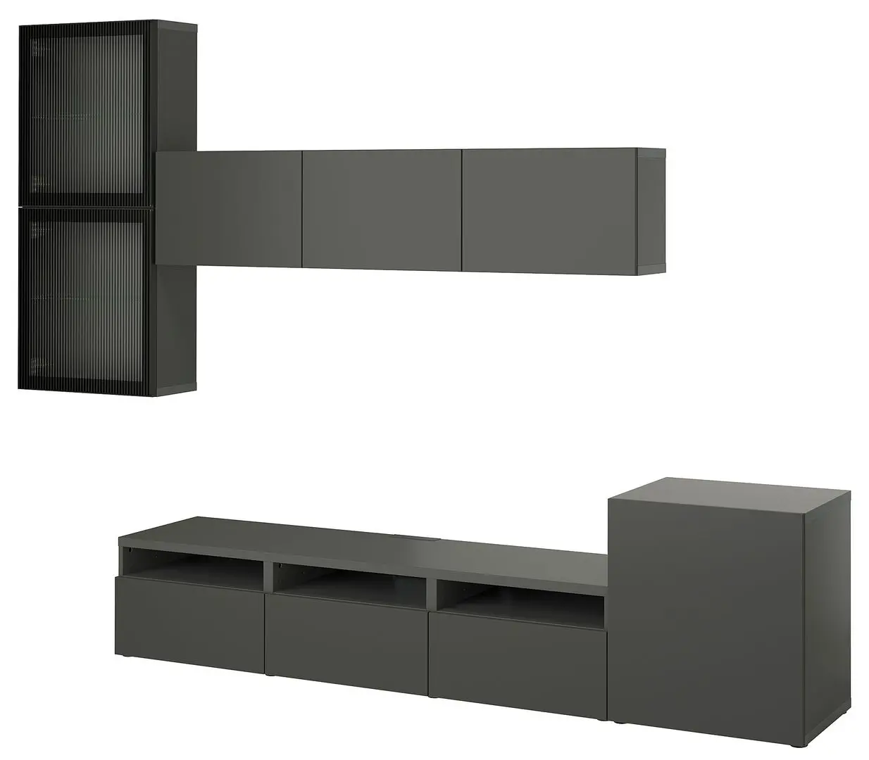 Living Ikea Besta usi sticla/deschidere apăsare 300x42x211 (Gri Inchis Lappviken/Fallsvik Antracit) - 2