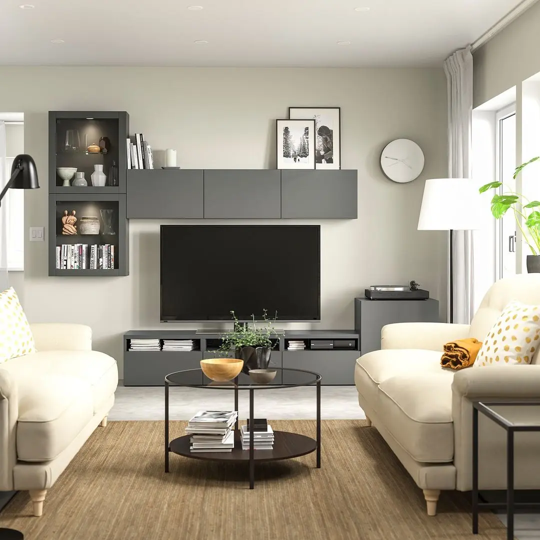 Living Ikea Besta usi sticla/deschidere apăsare 300x42x211 (Gri Inchis Lappviken/Sindvik Gri Inchis) - 3