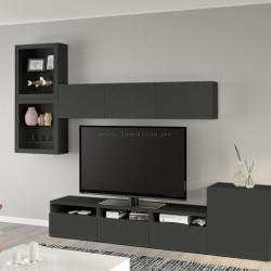 Гостиная Ikea Besta стеклянные дверцы/нажимные направляющие 300x42x211 (Темно-серый Лаппвикен/Синдвик Темно-серый)