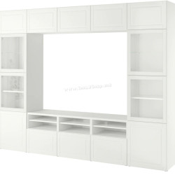 Гостиная Ikea Besta стеклянные дверцы/плавно-закрывающиеся направляющие 300x42x231 (Белый Смевикен/Оствик Белый)
