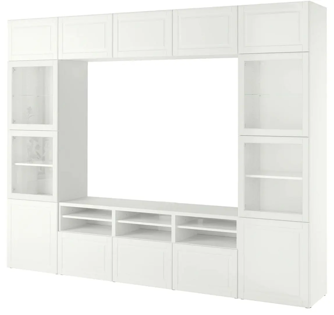 Living Ikea Besta usi sticla/sină sertar închidere lină 300x42x231 (Ab Smeviken/Ostvik Alb)