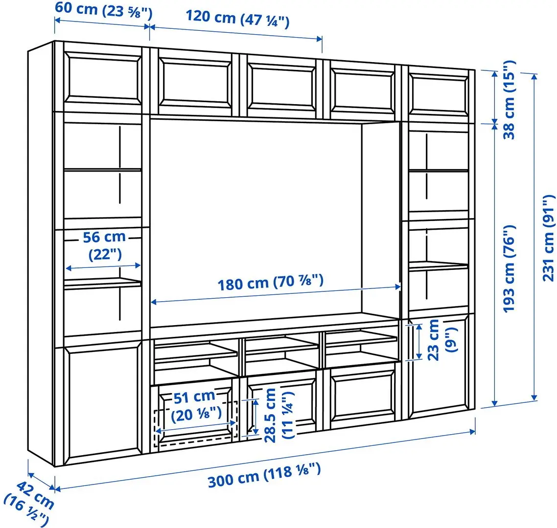 Гостиная Ikea Besta/Sutterviken/Sindvik ящик c нажимными направляющими 300x42x231 (Белый) - 8