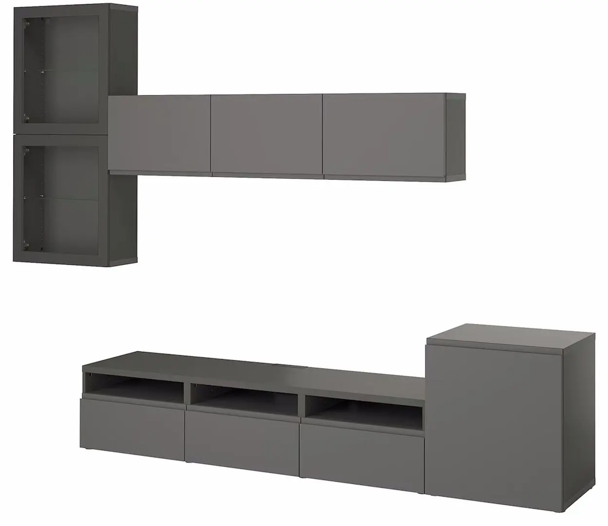 Living Ikea Besta/Vasterviken/Sindvik usi sticla/deschidere apasare 300x42x211 (Gri Inchis)