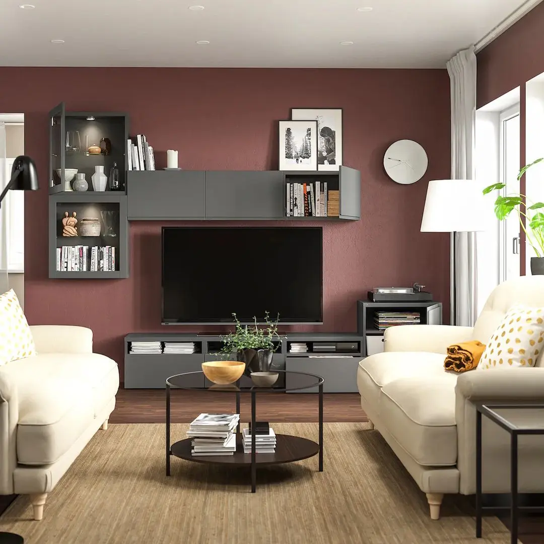 Living Ikea Besta/Vasterviken/Sindvik usi sticla/deschidere apasare 300x42x211 (Gri Inchis)