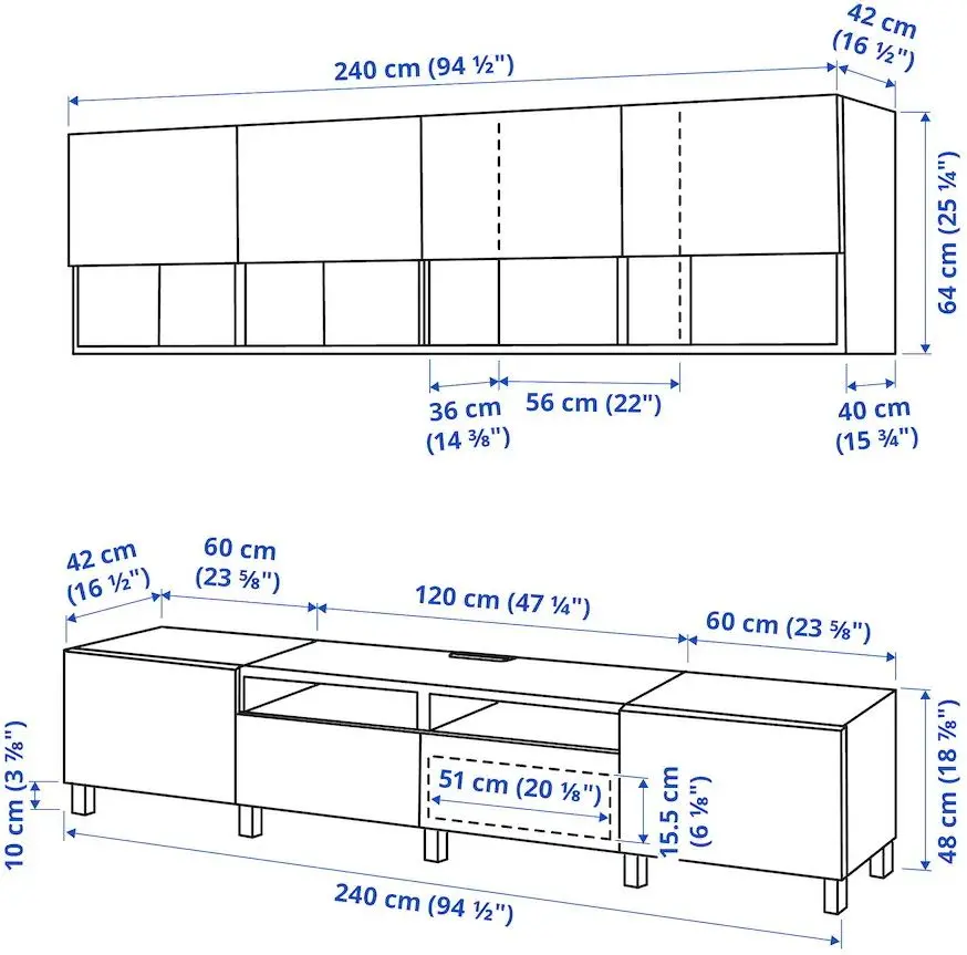 Living Ikea Besta sertare/deschidere apasare 240x42x230 (Alb/Vasterviken/Stubbarp Gri Inchis) - 8