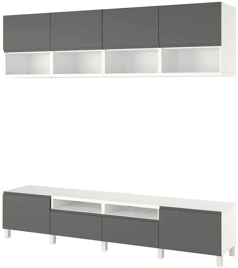 Living Ikea Besta sertare/deschidere apasare 240x42x230 (Alb/Vasterviken/Stubbarp Gri Inchis)