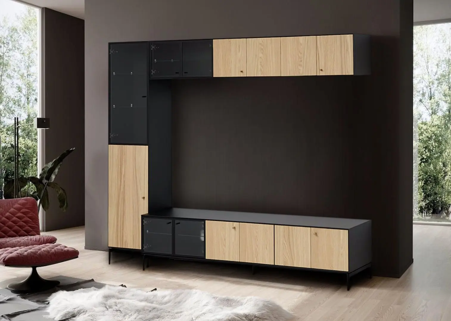 Living Ikea Boastad furnir 223x42x185 (Negru/Stejar)