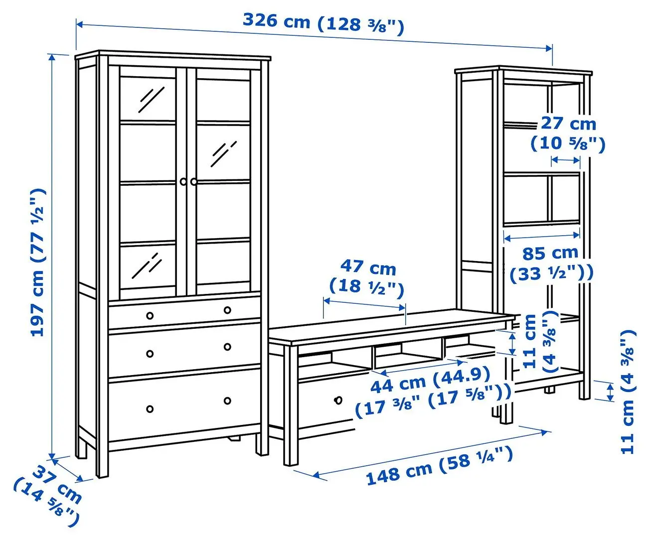 Living Ikea Hemnes cu sticla 326x197cm (Alb/Maro deschis)
