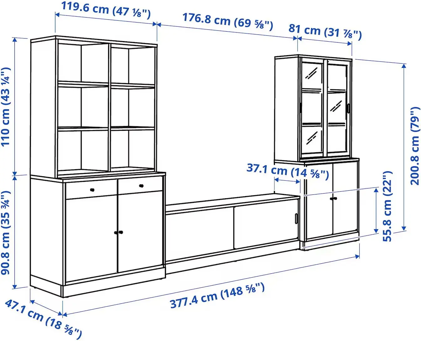 Living Ikea Tonstad usi glisante/sticla 377x47x201 (Alb)