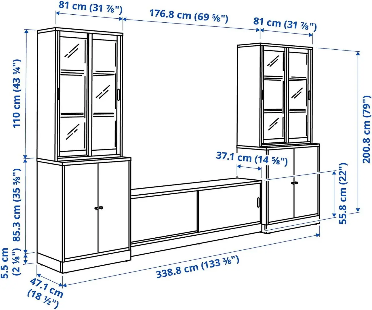 Living Ikea Tonstad usi sticla 339x47x201 (Alb)