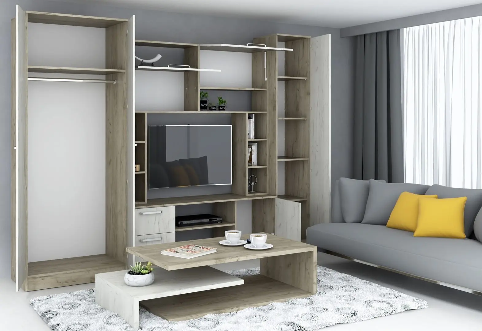 Гостиная Marcel Prod Flora 2.7m (Craft Oak White/Craft Oak Gray)