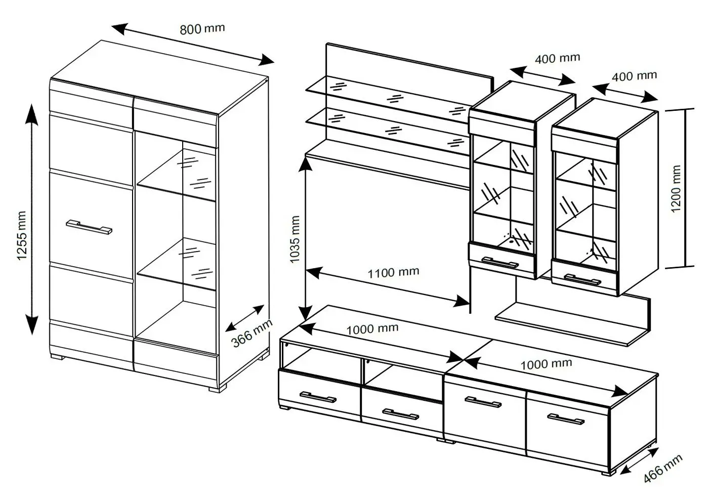 Living Marcel Prod New Nensi 3 2.8m (Craft Oak Golden/White Gloss)