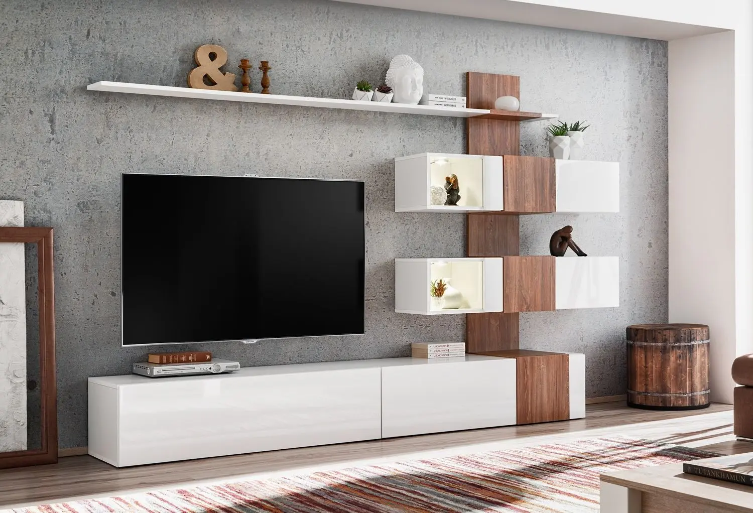 Гостиная Marcel Prod Quill 2.5м (White Gloss/Walnut)