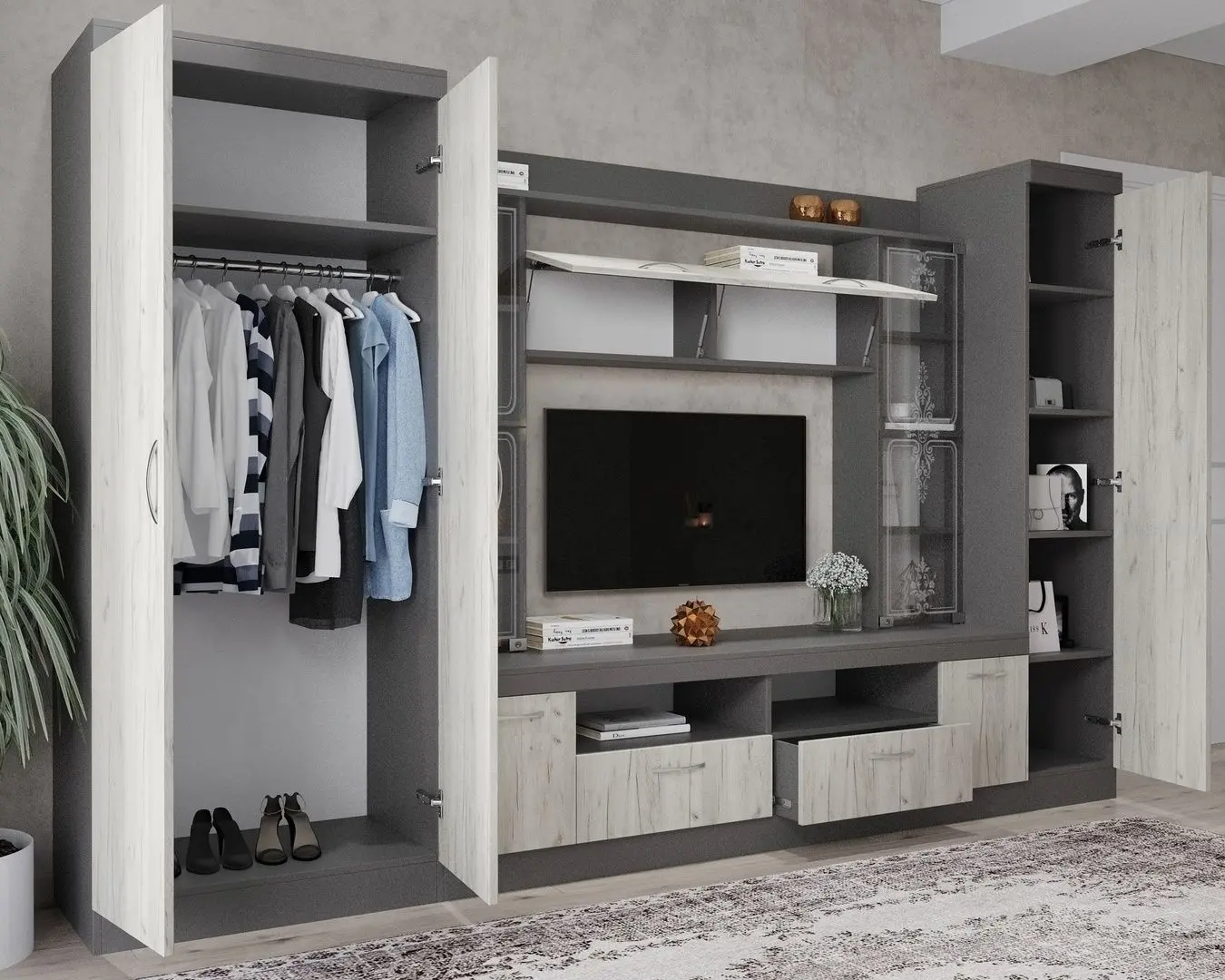 Living МЛ-мебель ML-2 (Anthracite/Craft Oak White)