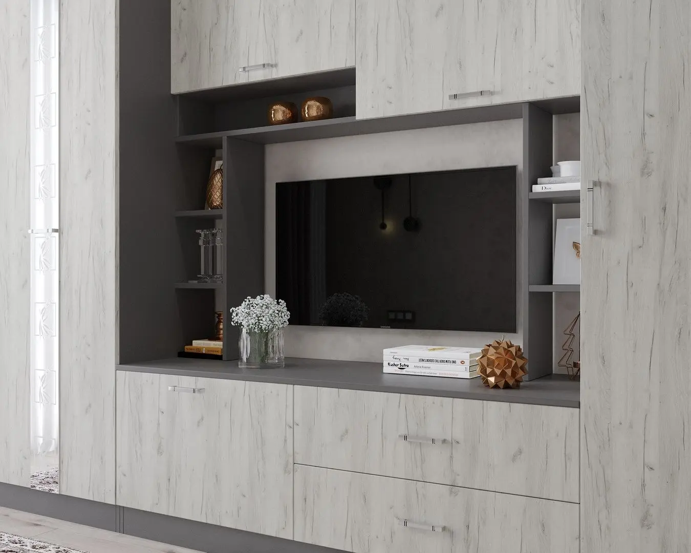 Гостиная МЛ-Мебель ML-3 (Антрацит/Дуб Крафт Белый)