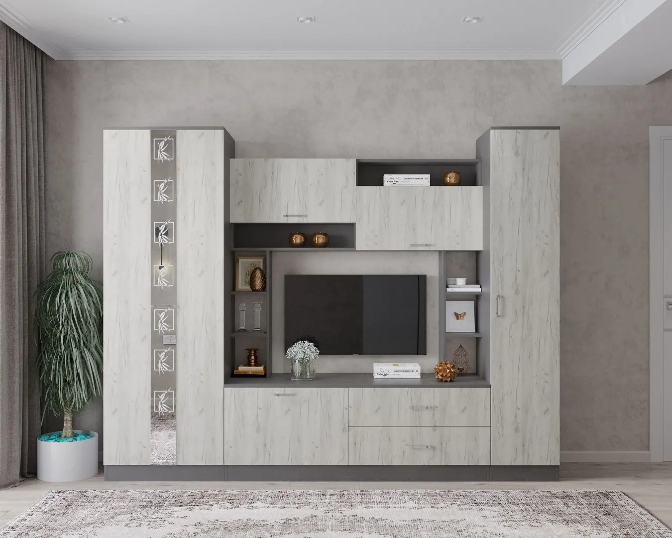 Гостиная МЛ-Мебель ML-3 (Антрацит/Дуб Крафт Белый)