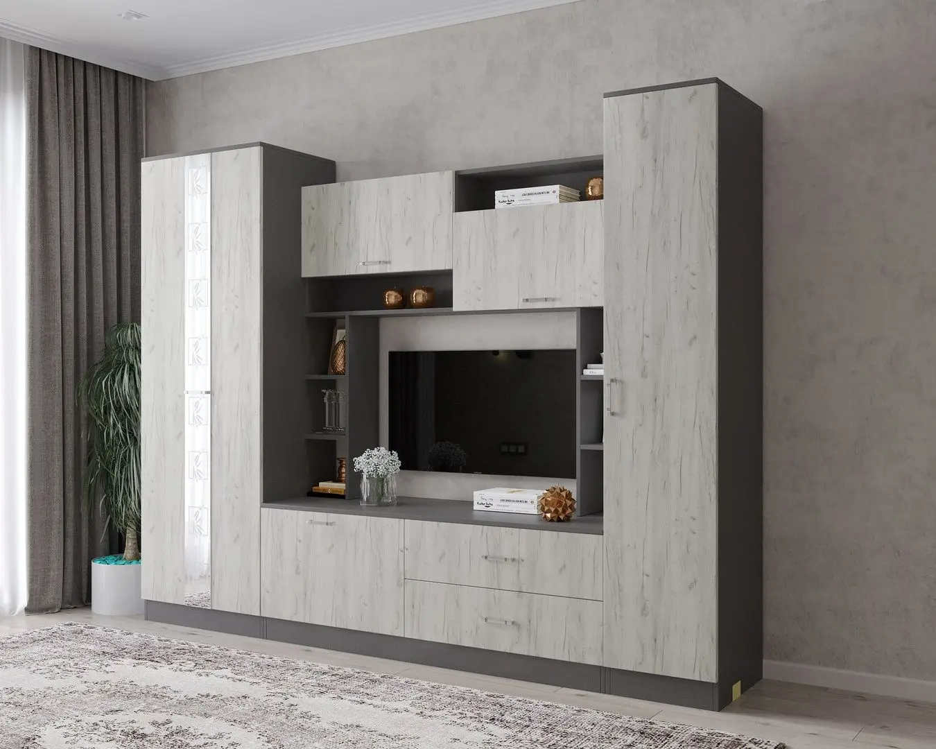 Гостиная МЛ-Мебель ML-3 (Антрацит/Дуб Крафт Белый)