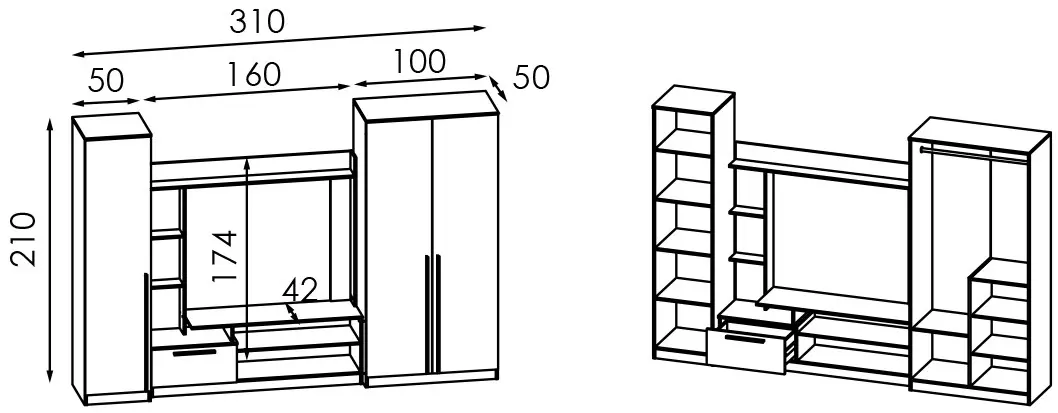 Гостиная Modern Lester 3.1m (Brandy Castello Oak/Cashmere)