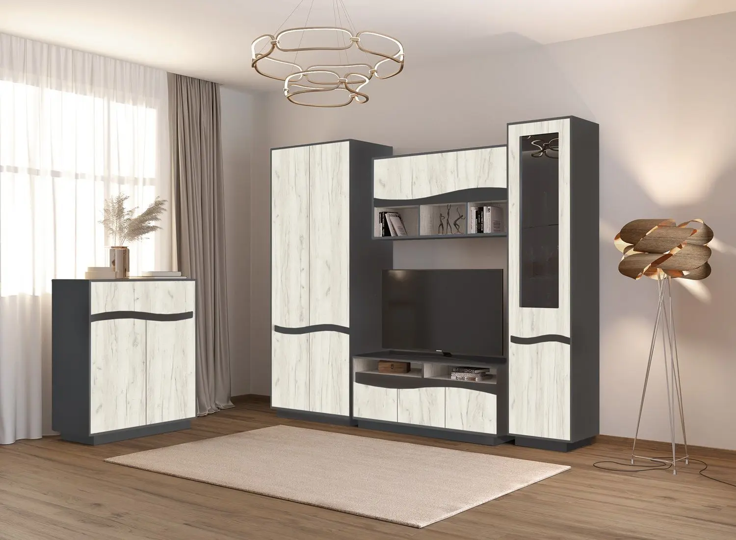 Living + Comoda Yasen Jeneva 3.35m (Graphite Grey/Craft Oak White)