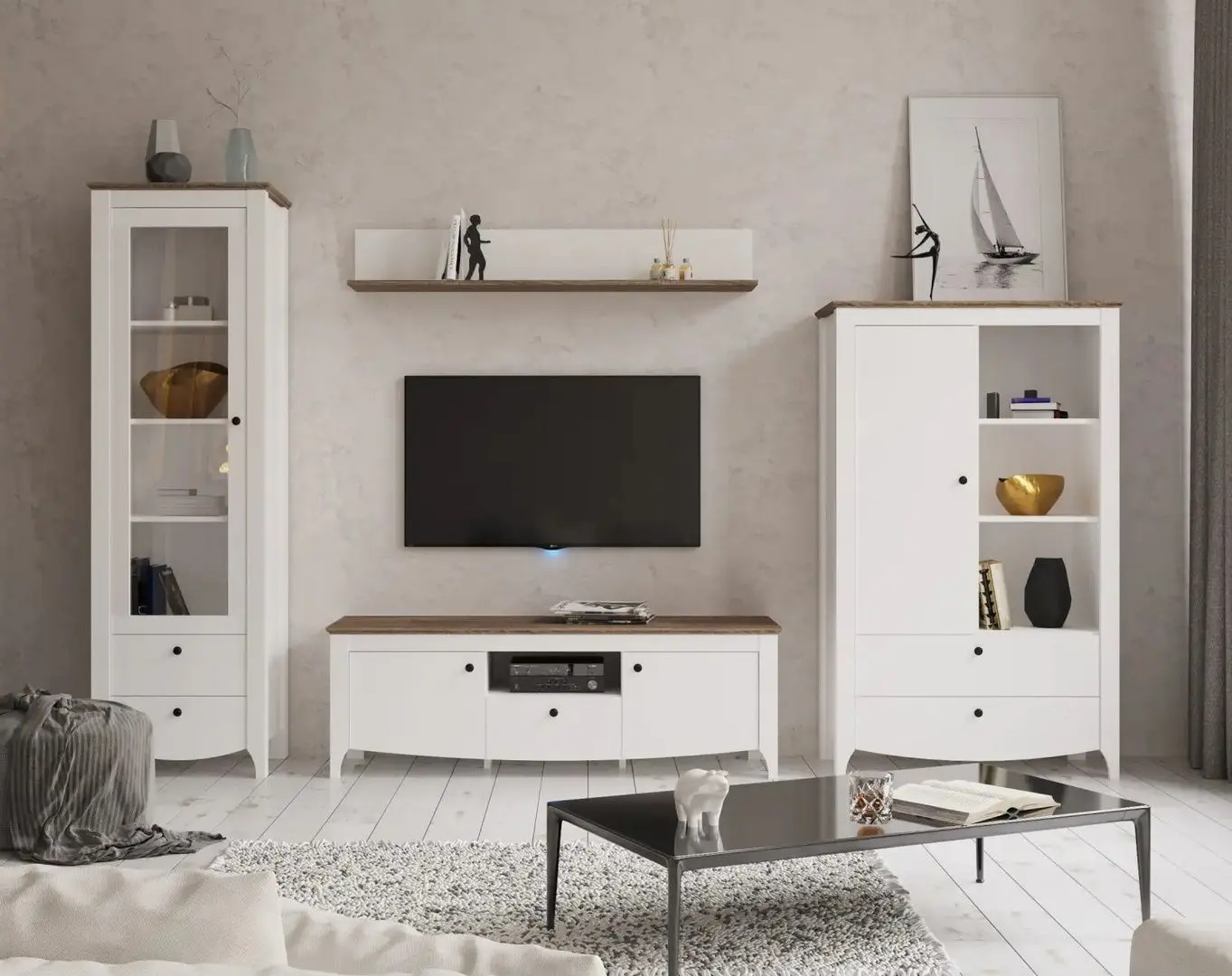 Living Yasen Karina REG1W2S+POL140+KOM1D2S+RTV2D1S (Nymphea Alba/Sonoma Oak Truffle)