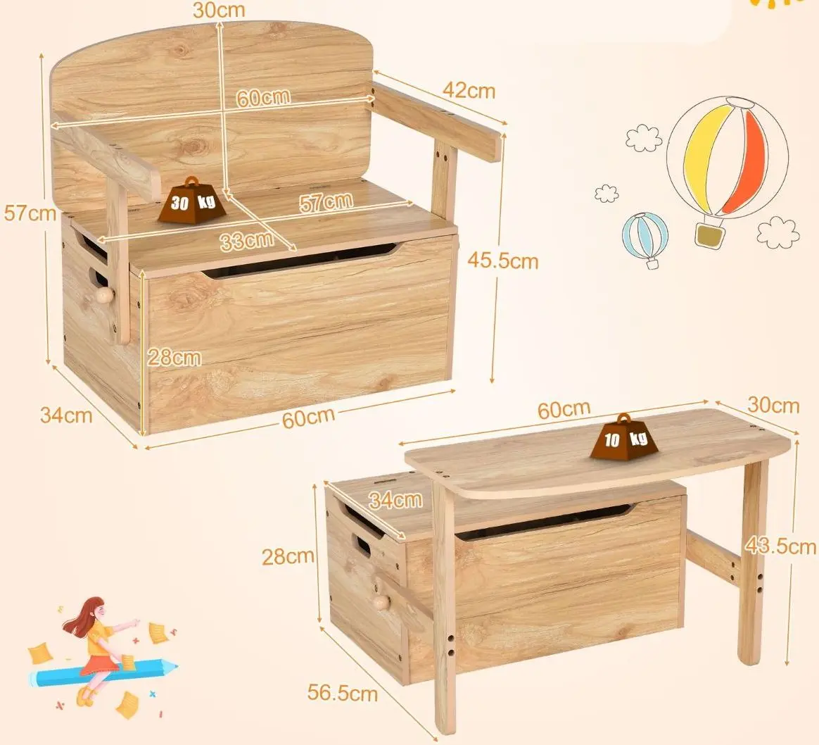 Masuta pentru copii 3in1 Costway HW67660NA (Natural)