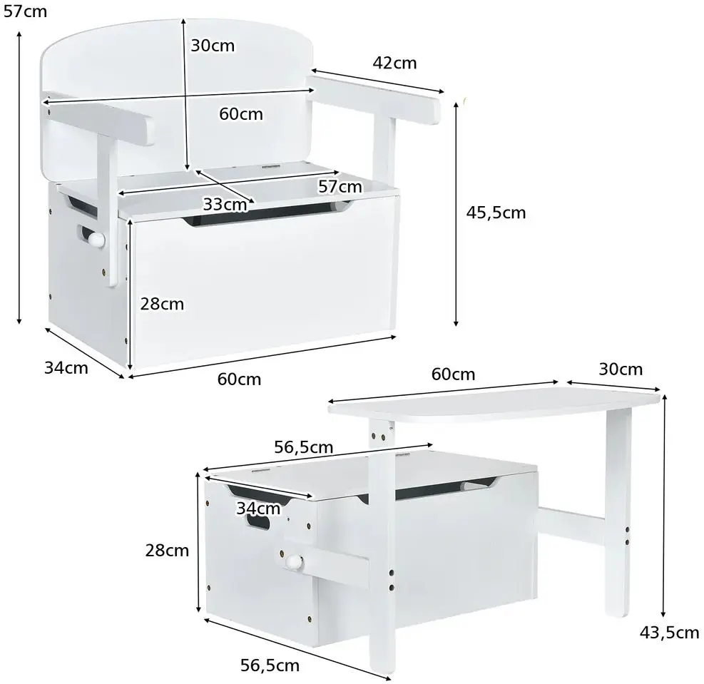 Masuta pentru copii 3in1 Costway HW67660WH (White)