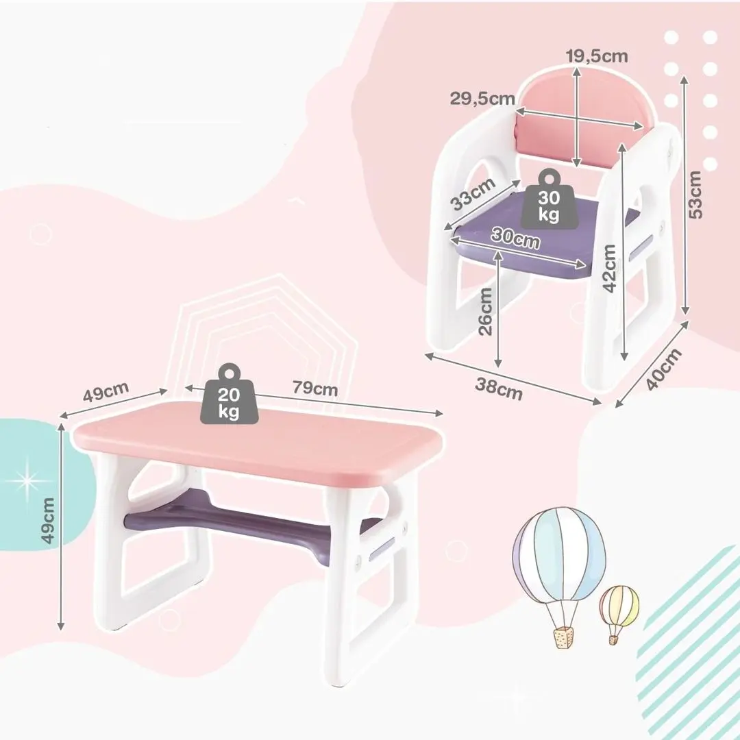 Набор стол + 2 стульчика Costway BB5694PI (Pink/Purple) - 2