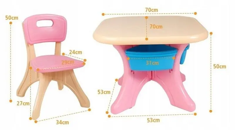 Set masa+2 scaune Costway HW56085PI (Pink/Light Brown)