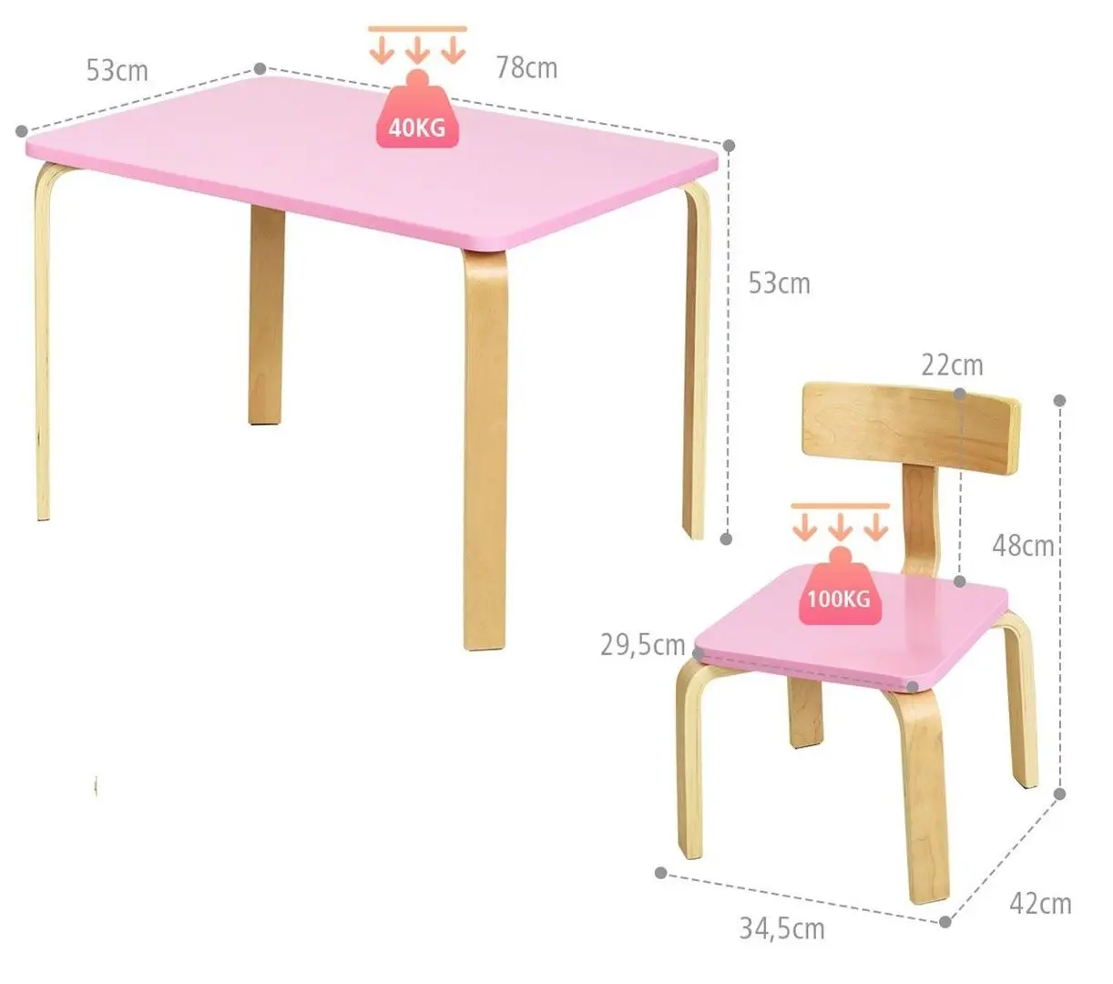 Set masa+2 scaune Costway HW63872PI (Pink)